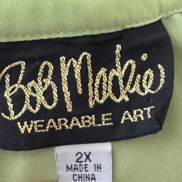 Bob Mackie Blouse Tunic 2X Womens Green Top Floral Embroidered Beaded Party Boho - Picture 8 of 9